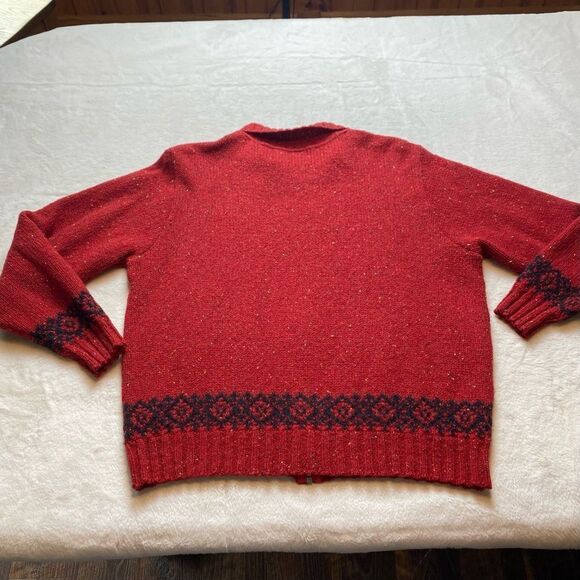 Eddie Bauer Vintage Wool Blend Front Zip Red Tweed Cardigan Sweater Size Large - Picture 2 of 10